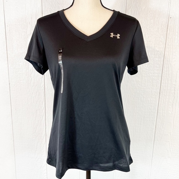 NEW Under Armour Black V Neck Work Out Top Medium - Picture 13 of 13